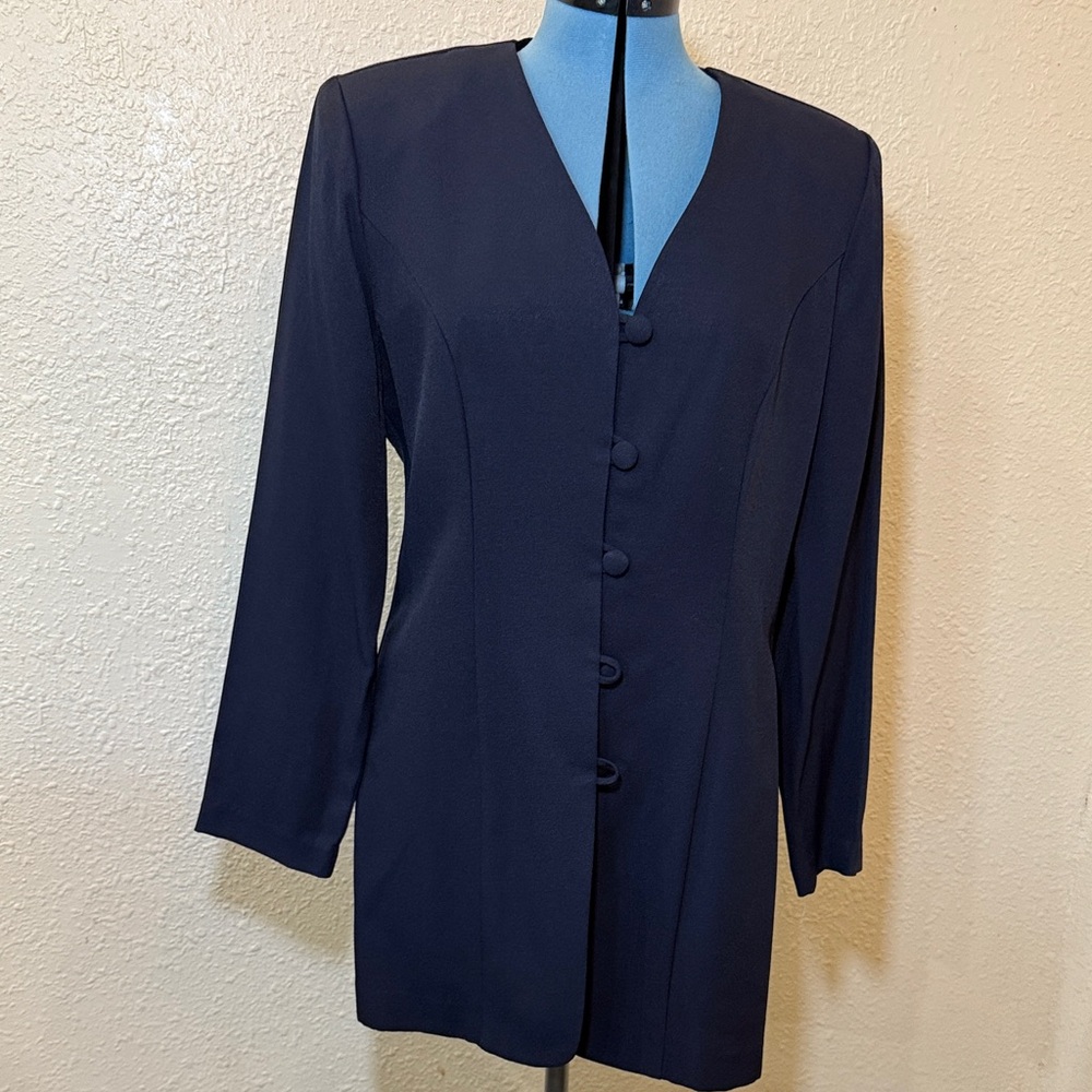Women's Tailored Navy Long Blazer Jacket